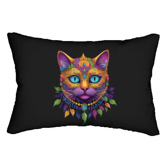 Cute Cat Mardi Gras Carnival Cat Lover Lumbar Pillows