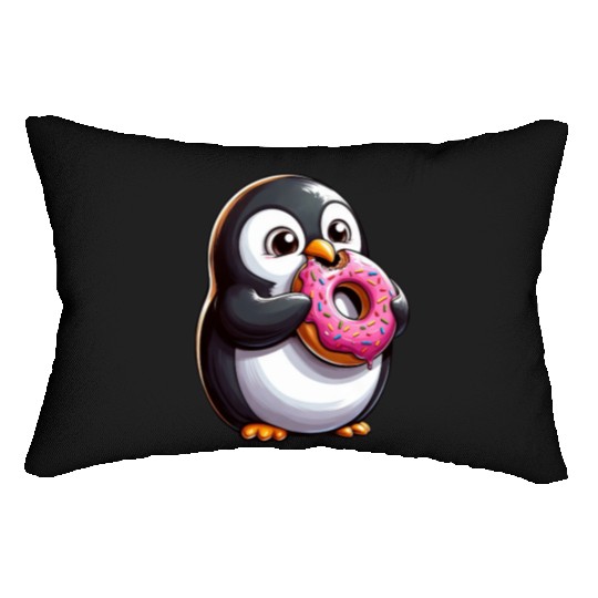 Cute Penguin Donut Cartoon Crazy Sweet Treat Lumbar Pillows