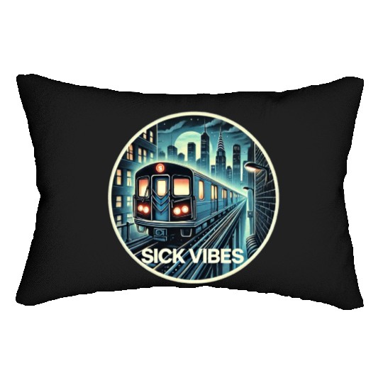 Retro Futuristic Subway Train - Neon Cyberpunk Cit Lumbar Pillows