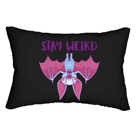 Stay Weird Quirky Albino Vampire Bat Cartoon Lumbar Pillows