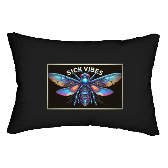 Futuristic Cyberpunk Mecha Moth with Neon Wings Lumbar Pillows