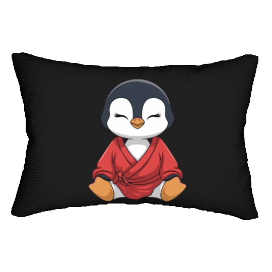 Zen Penguin Meditation in Kimono Attire Lumbar Pillows