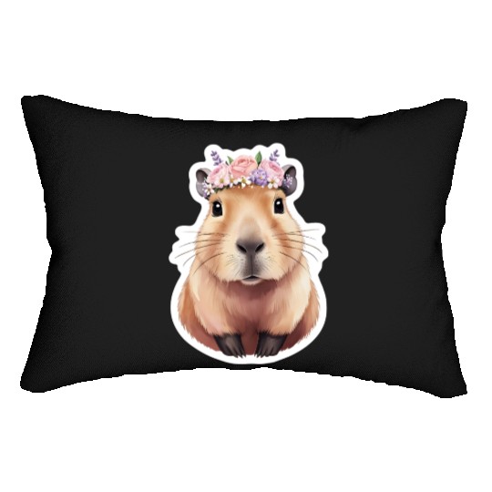 Capybara with Flowers Lumbar Pillows