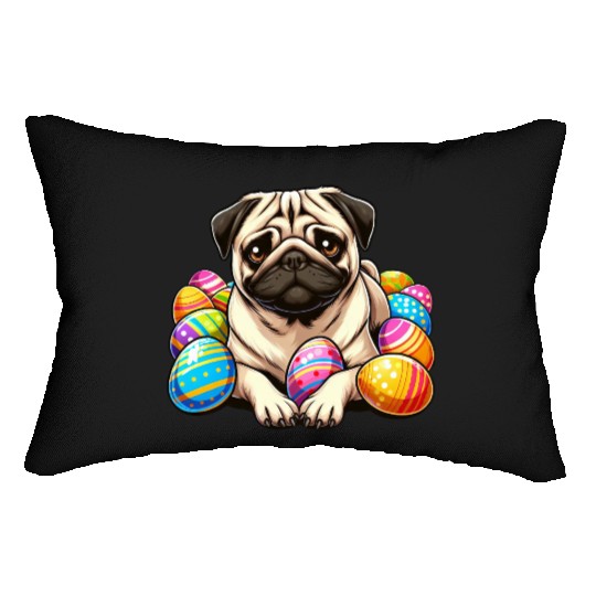 Cute Pug Easter Egg Cartoon Relax Chill Lumbar Pillows