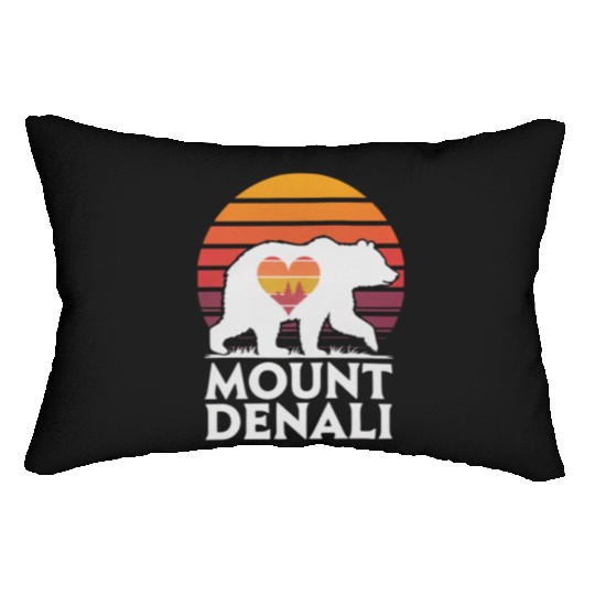 Retro Mount Denali Bear Sunset Art Lumbar Pillows