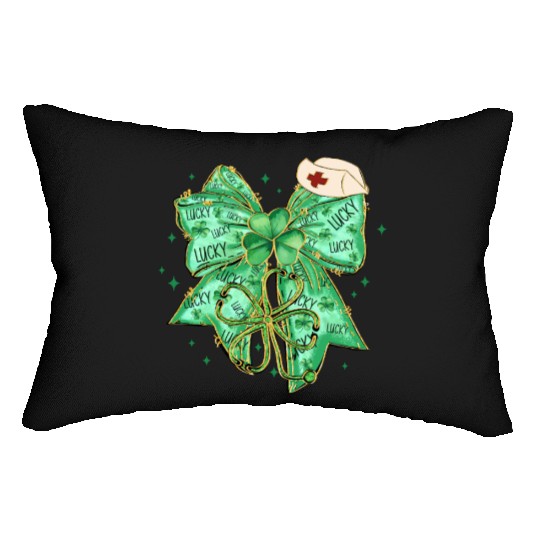 Coquette Patricks Day Bow Nurse Shamrock Lucky Lumbar Pillows