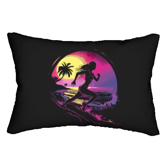 Female Runner Synthwave Lumbar Pillows