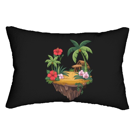 Tropical Island Hut Hibiscus and Orchids Lumbar Pillows