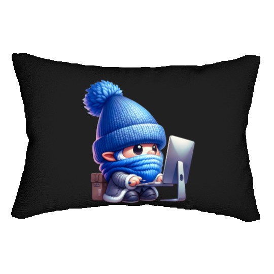 Hardworking Gnome at the Computer Lumbar Pillows