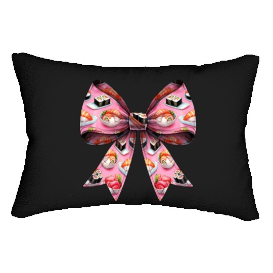 Coquette Bow Sushi Japanese Food Pattern Pink Lumbar Pillows