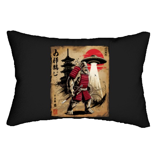 Samurai Bigfoot Japanese UFO Vintage Ukiyo-e Art Lumbar Pillows