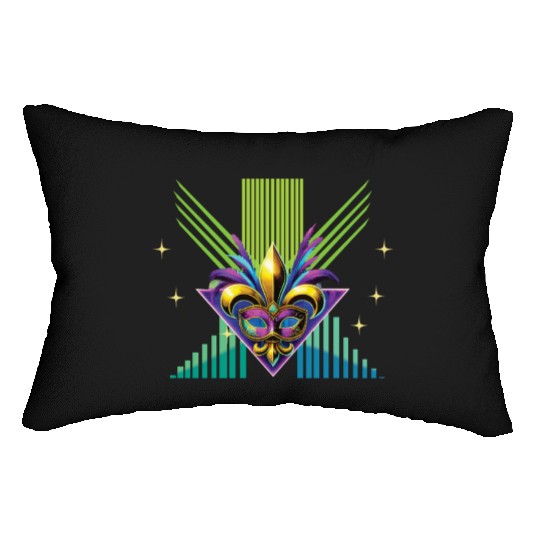 Mardi Gras Retro Synthwave Mask Design Lumbar Pillows
