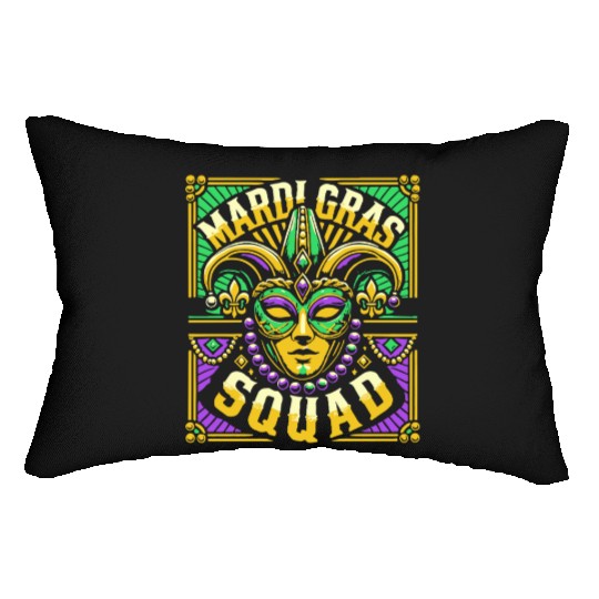 Mardi Gras Squad Mask Beads Celebration Lumbar Pillows