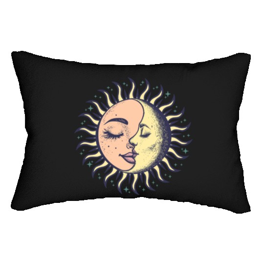 Boho Sun Moon Spirituality Sun Face Lumbar Pillows
