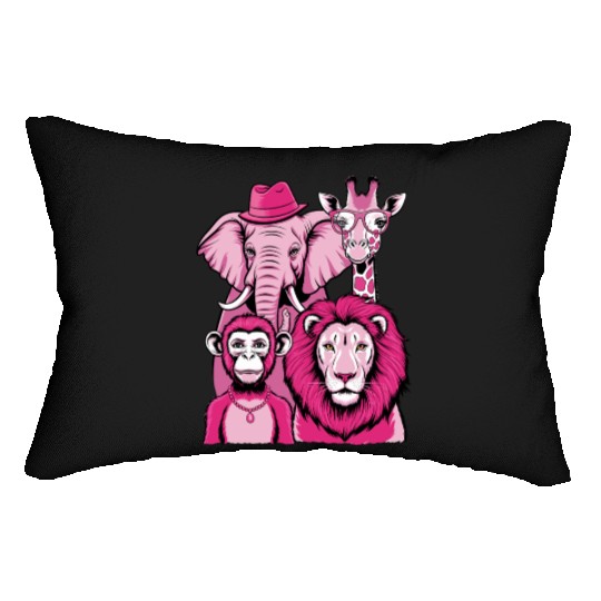 Elephant Monkey Lion Giraffe Cool Crew Pink Vibes Lumbar Pillows