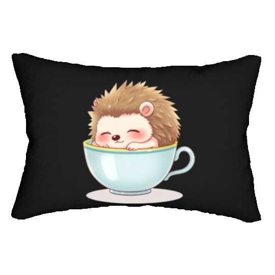 Cute hedgehog relaxing in a light blue cup Lumbar Pillows