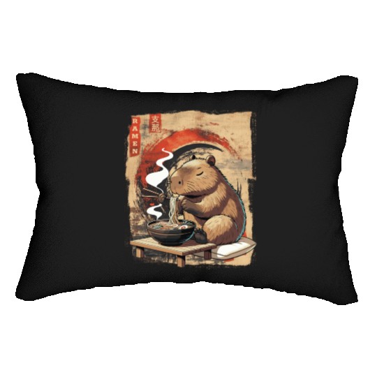 Cute Kawaii Capybara Eating Ramen Japanese Lumbar Pillows