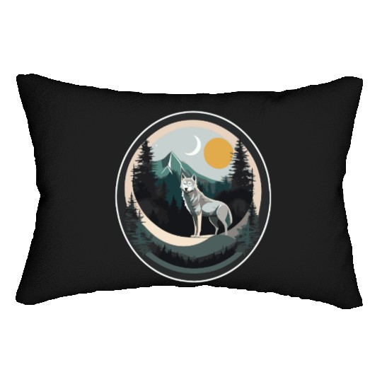 Lone Wolf Under Moonlit Sky Lumbar Pillows