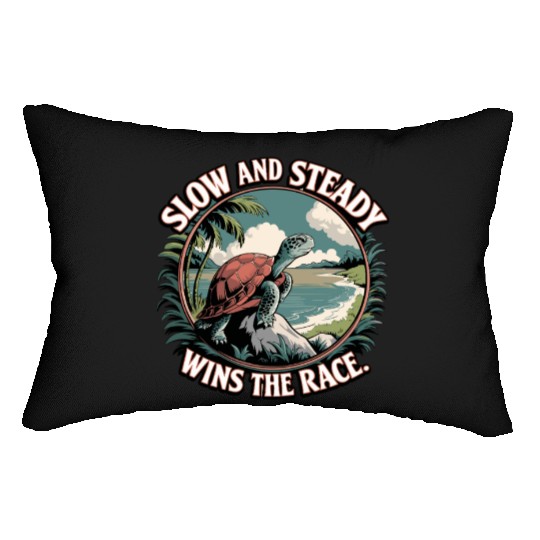 Slow And Steady Turtle Wins The Race Illustration Lumbar Pillows