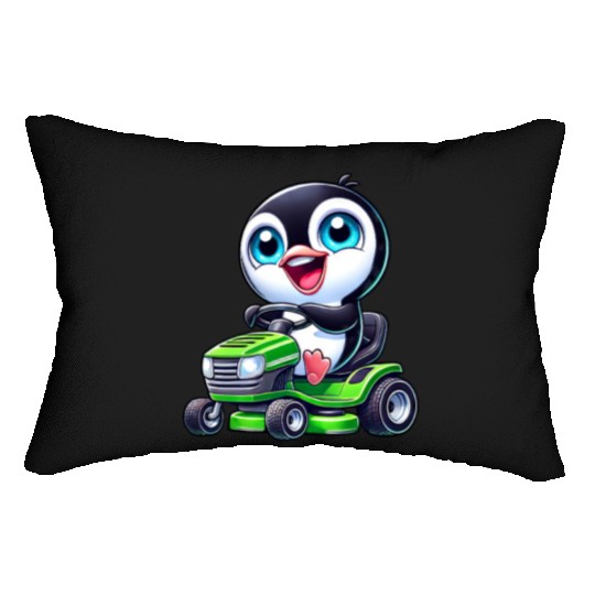 Penguin on Tractor Lawnmower Gardening Lumbar Pillows