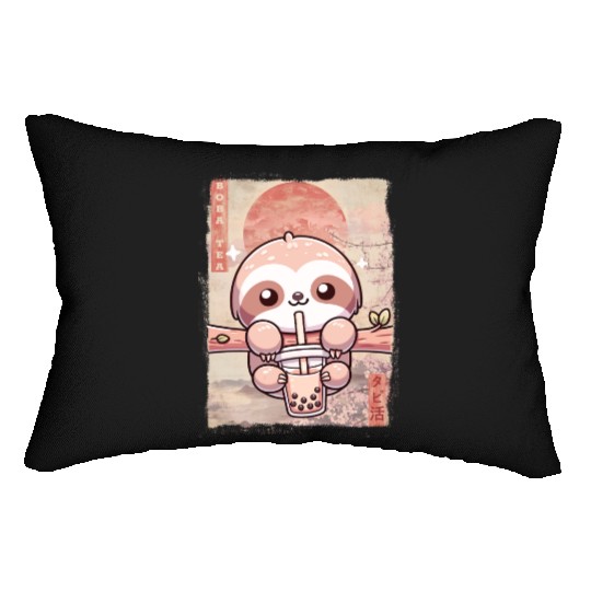 Cute Kawaii Sloth Drinks Boba Tea Japanese Lumbar Pillows