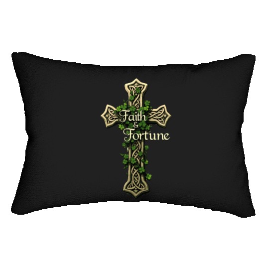 Celtic Cross Faith & Fortune Shamrock Design Lumbar Pillows