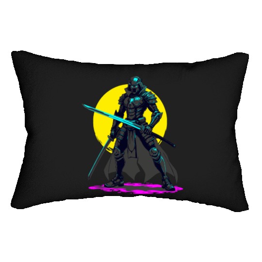 Cyberpunk Armored Samurai Neon Warrior Art Lumbar Pillows