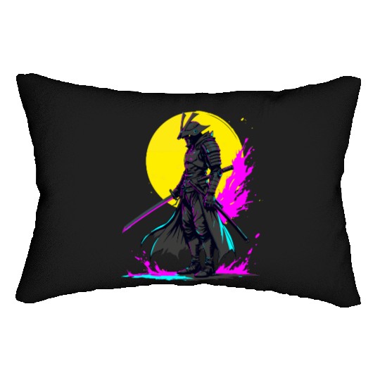 Cyberpunk Samurai Warrior Neon Art Design Lumbar Pillows