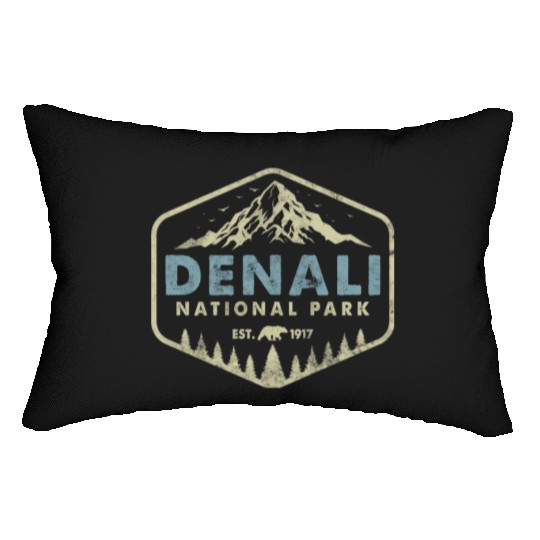 Retro Denali National Park Mountains Nature Hiking Lumbar Pillows