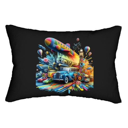 Multi-Colored Vehicles Lumbar Pillows