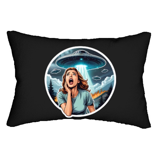 Alien Invasion: Woman fears UFOs Lumbar Pillows