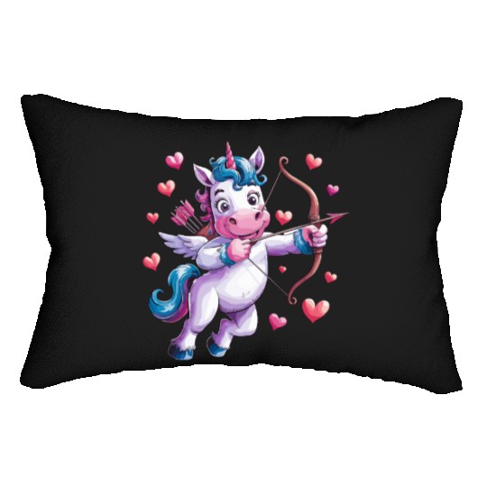 Magical Cupid Unicorn with Hearts and Bow Lumbar Pillows