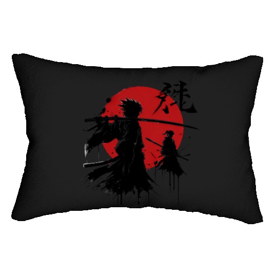 Shadow Samurai Warriors Under Blood Moon Lumbar Pillows