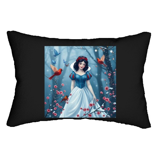 Snow White fantasy with birds. Lumbar Pillows