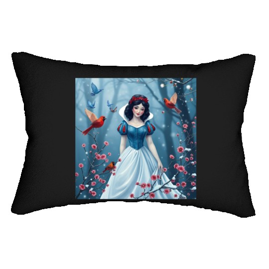 Snow White fantasy with birds. Lumbar Pillows