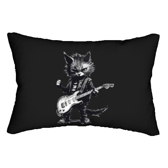 Rock And Roll Cat Guitar Lumbar Pillows - Music Cat Lumbar Pillows