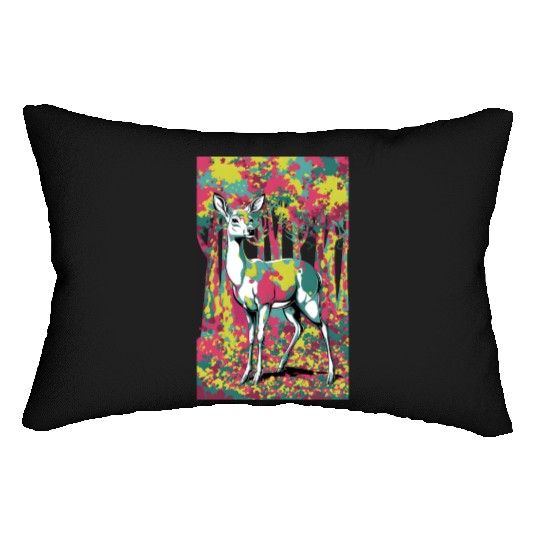 Trippy camouflage deer in the forest Lumbar Pillows