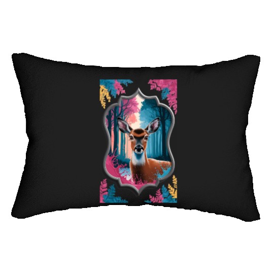 Deer in the forest framed mirror Lumbar Pillows