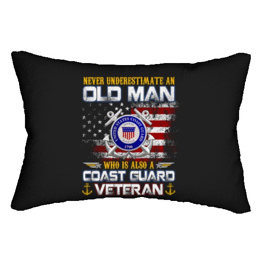 Never Underestimate Old Man US Coast Guard Veteran Lumbar Pillows