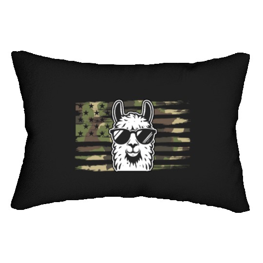 Llama Camouflage US Flag Llama Lumbar Pillows