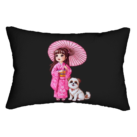 Kimono Girl & Her Loyal Pup Lumbar Pillows
