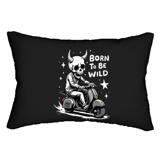 Born to Be Wild - Skull Devil on Scooter Lumbar Pillows