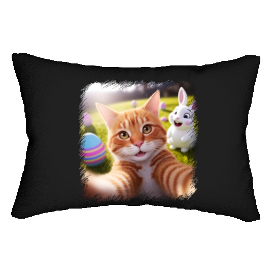 Cute Easter Selfie Cat Bunny Spring Lumbar Pillows For Kids