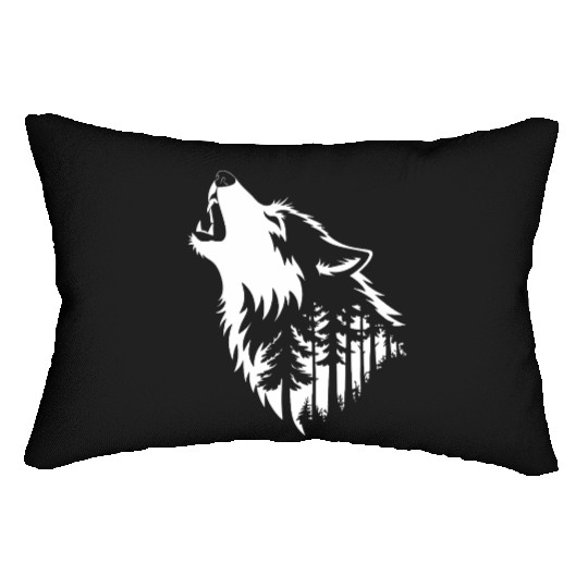 Howling Wolf & Forest Silhouette Lumbar Pillows