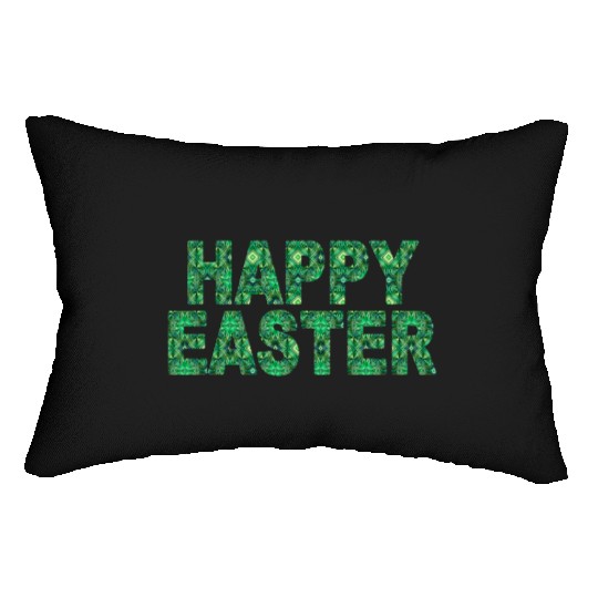 Happy Easter Green Swirl Font Easter Gift Lumbar Pillows