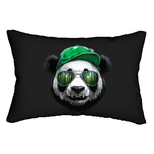 Panda Wearing A Baseball Cap Lumbar Pillows