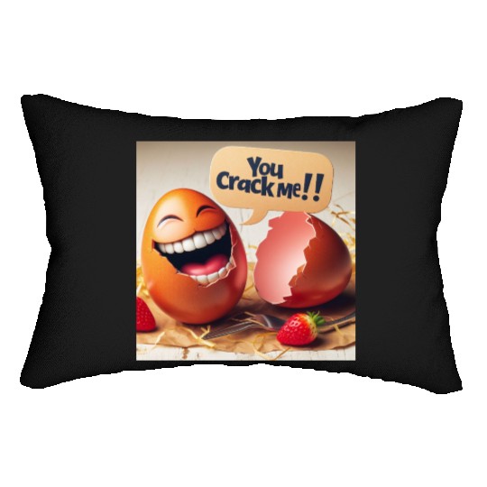 A cracked Easter egg laughing with the caption Lumbar Pillows