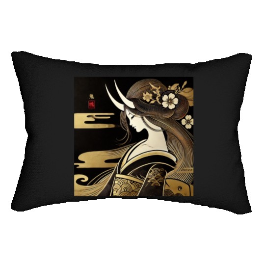 Oni girl in Kimono Lumbar Pillows