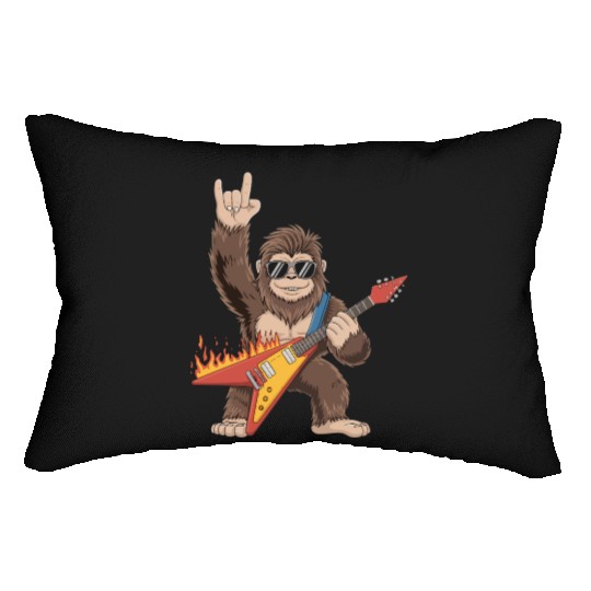 Bigfoot Playing Guitar Rock On Sasquatch Lumbar Pillows