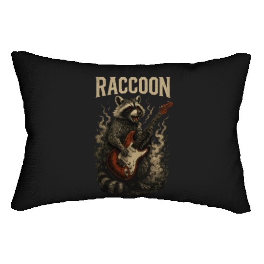 Rock Raccoon Playing Guitar - Funny Guitar Raccoon Lumbar Pillows